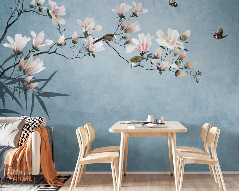 Fototapete mit Rosa Magnolienblütenkunst