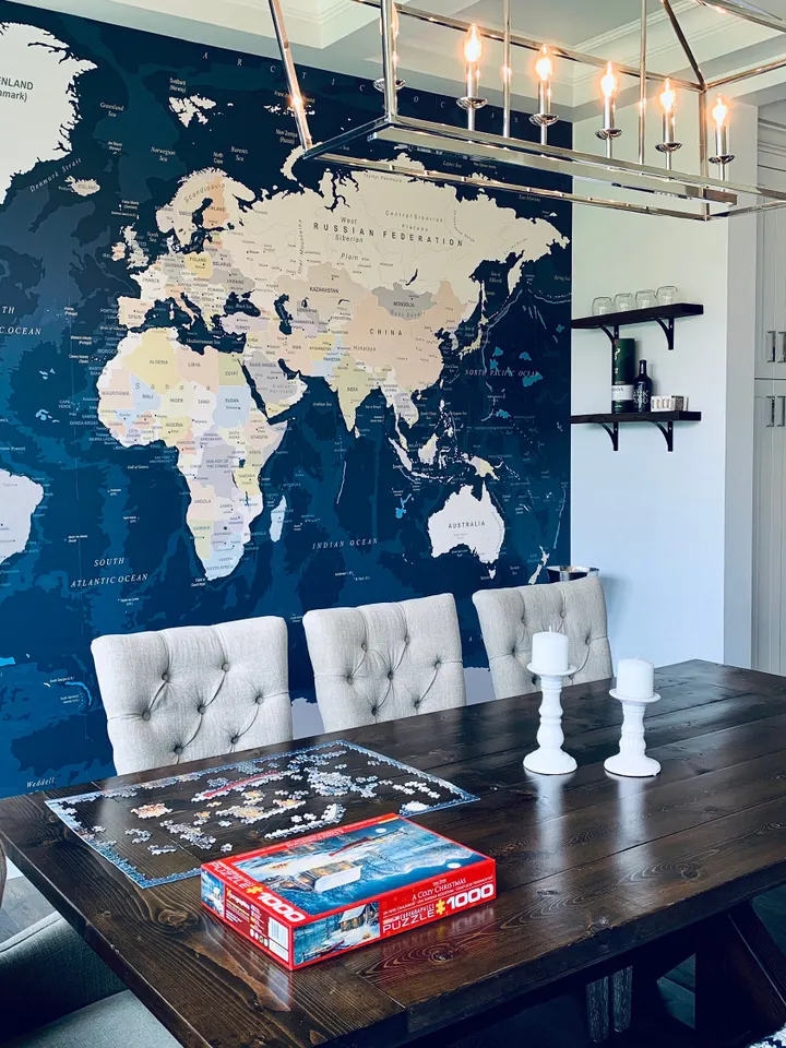Navy Blue Political World Map Wallpaper Mural