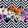 Colorful Flowers with Black White Stripe Patterned Wallpaper Mural