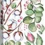 White Cotton Florals with Green Leaf and Pink Rosebud Wall Decal Sticker
