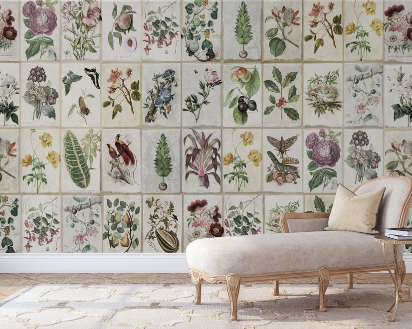 Vintage Floral Ceramic Art Wallpaper Mural
