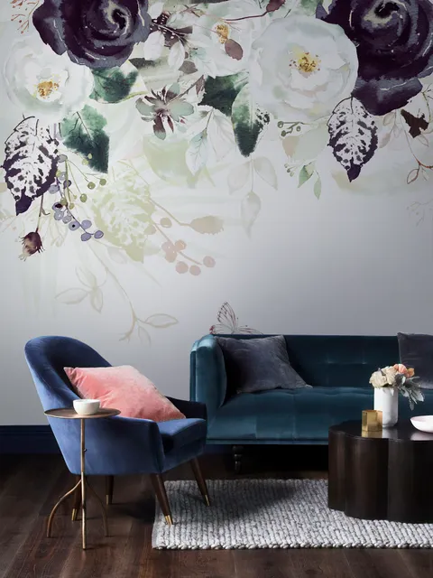 Papier peint panoramique art floral sombre