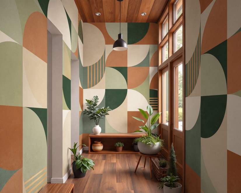 Retro Abstract Geometric Shapes Wallpaper Mural