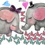 Kids Cute Elephant and Little Butterfly Wall Decal Sticker