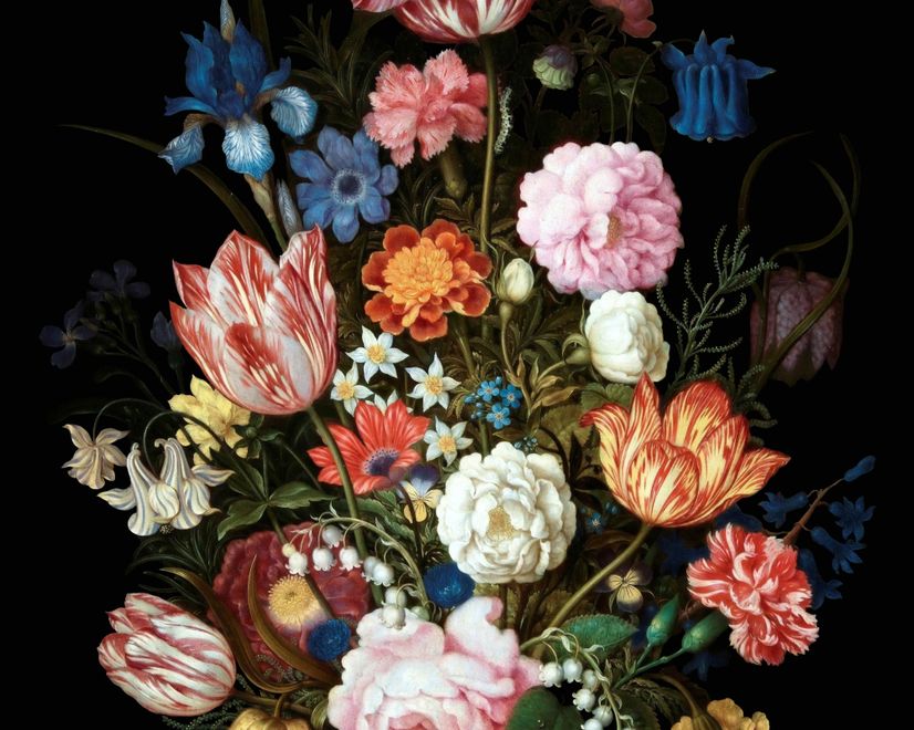 Elegant Dutch Dark Floral Bouquet Wallpaper Mural