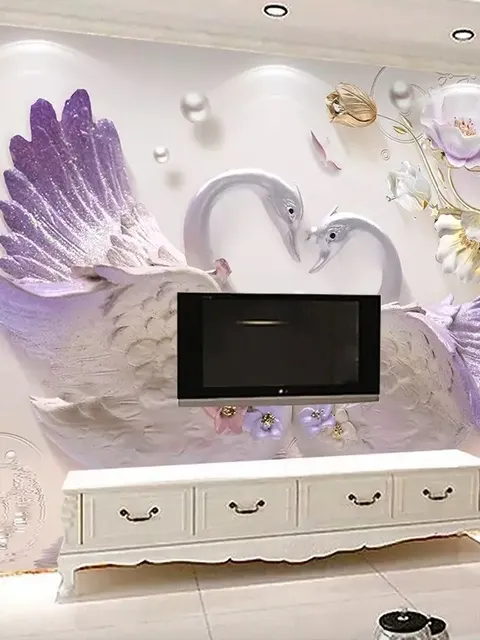 3D Embossed Look Swan Wallpaper Mural