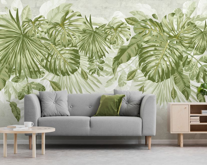 Watercolor Tropical Leaves Wallpaper Mural