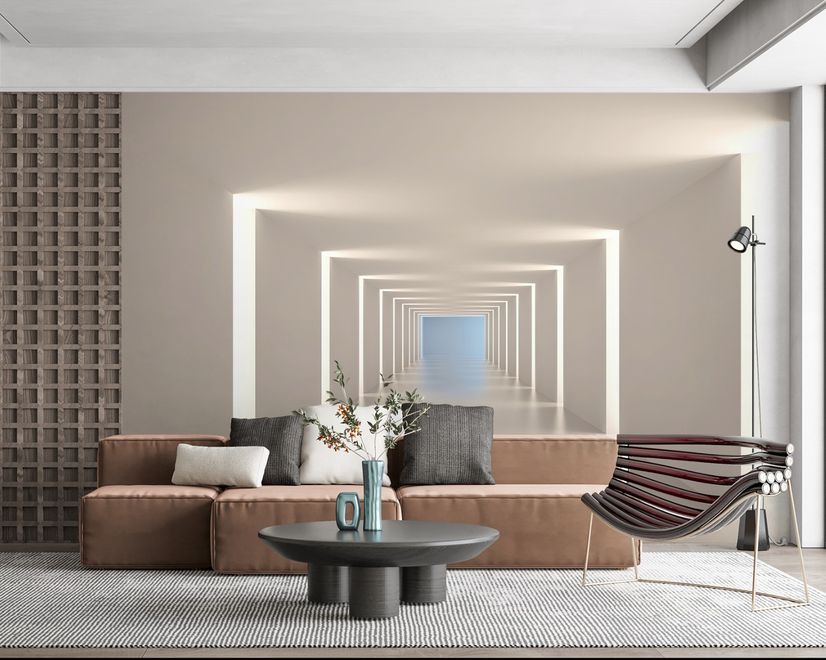 3D Look Illustrational Abstract White Corridor Wallpaper Mural