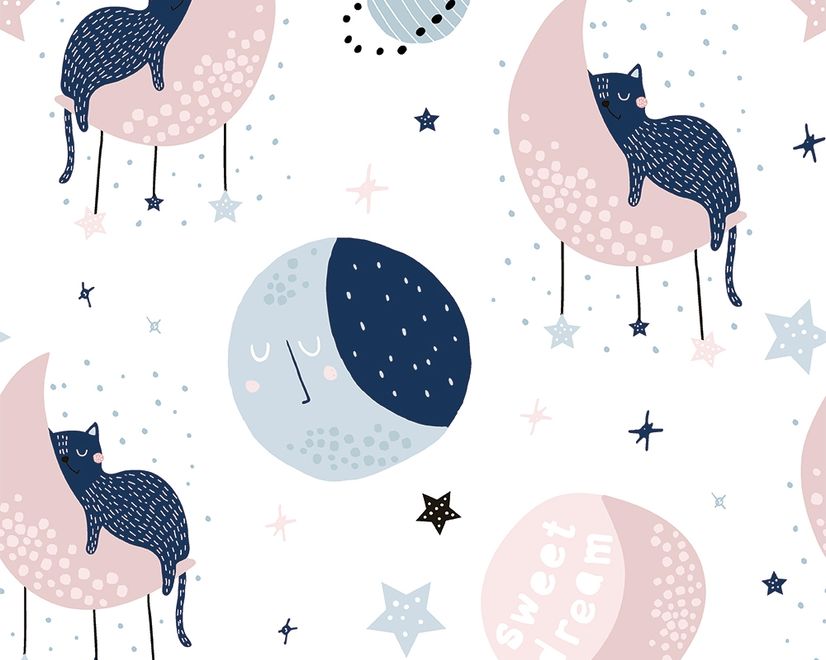 Cute Sleeping Cat on the Moon Wallpaper Mural
