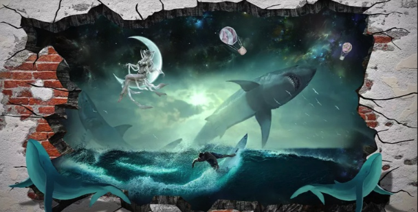 Sea Whales Sharkes Wallpaper Mural