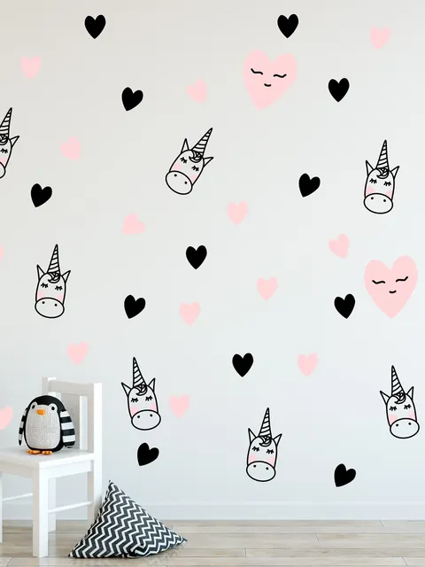 Pink Unicorn and Little Hearts Wall Decal Sticker