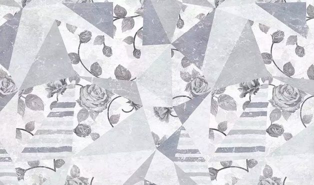 Rose Floral with Geometric Pattern Wallpaper Mural