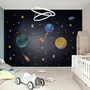 Little Boy with Blue Yellow Stars on the Outer Space with Blue Yellow Stars Wall Decal Sticker
