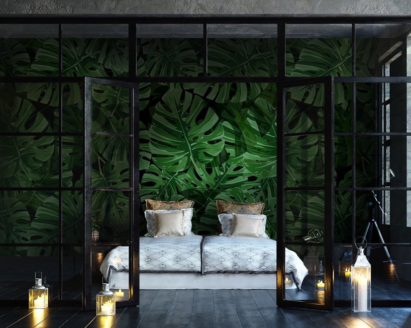Green Tropical Leaves Wallpaper Mural