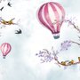Kids Hot Air Balloon with Purple Blossom Wallpaper Mural