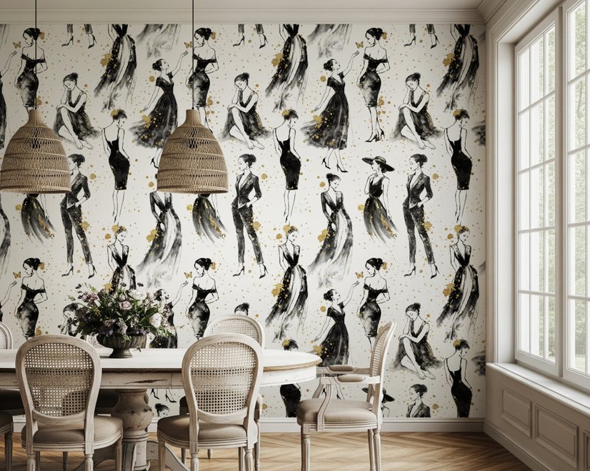 Modern Fashion Women Sketch Wallpaper Mural