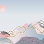 Papier Peint Panoramique Montagne Colorée avec Soleil Rose