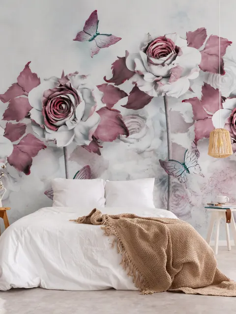 Elegant Floral with Little Butterfly Wallpaper Mural