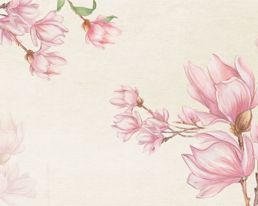 Watercolor Pink Magnolia Blossom Wallpaper Mural