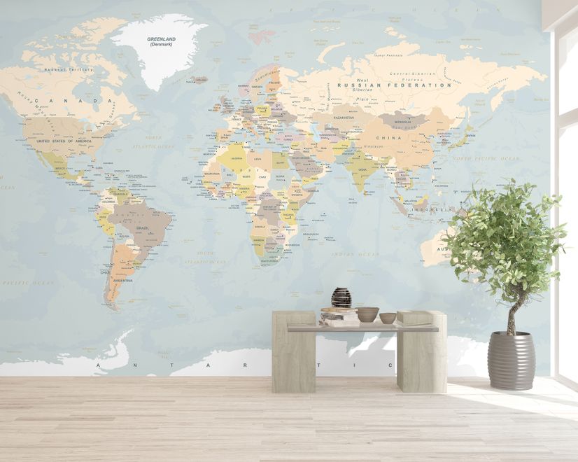 Navy Blue Political World Map Wallpaper Mural