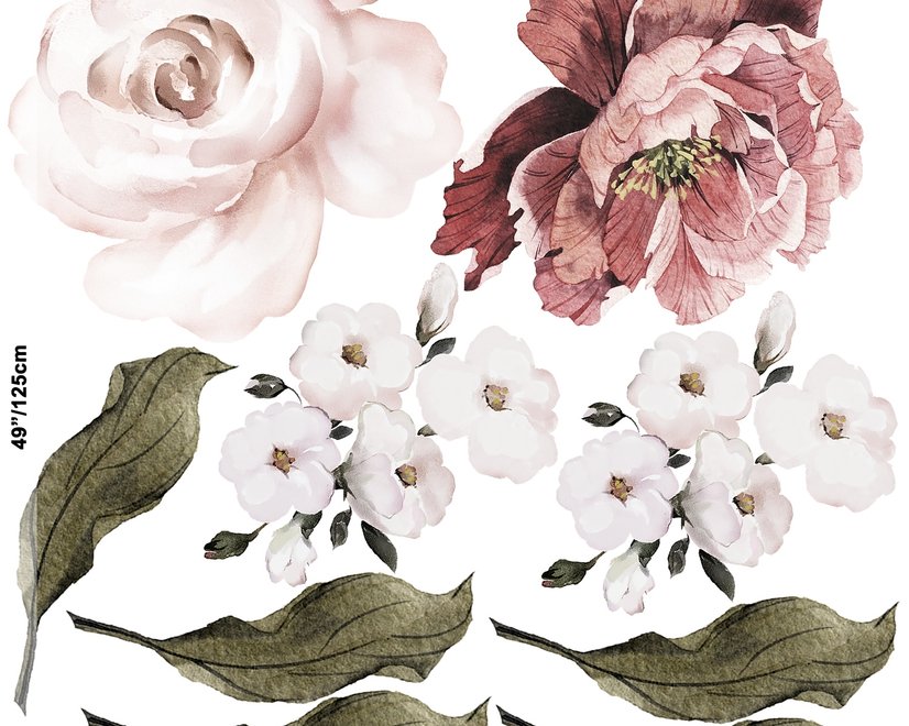Pink Rose Red Peony Floral Bouqet Wall Decal Sticker