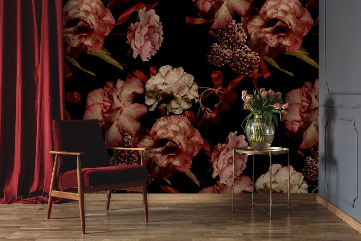 Dark Vintage Floral Wallpaper Mural - Peel and Stick