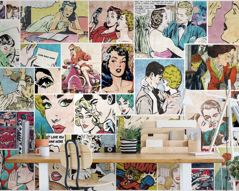 Retro Pop Art Comic Faces Fototapete