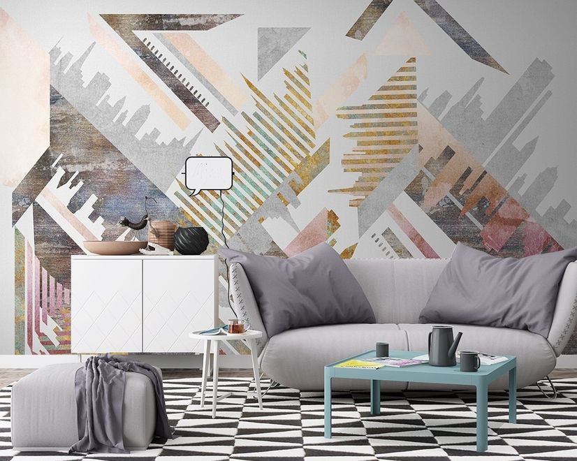 Watercolor Geometric City Wallpaper Mural