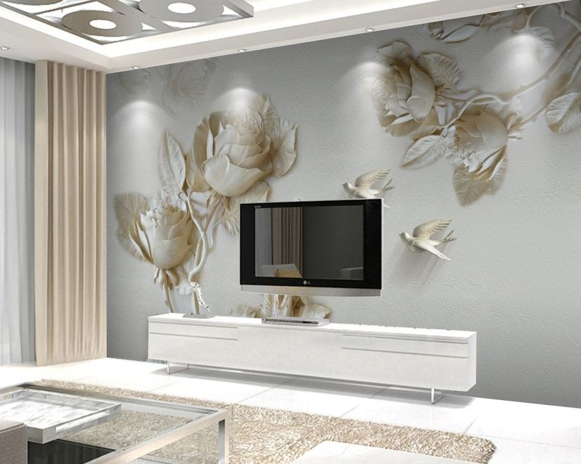 3D Embossed Look Rose Sculpture Wallpaper Mural