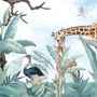 Animaux safari avec des feuilles tropicales fraîches papier peint panoramique