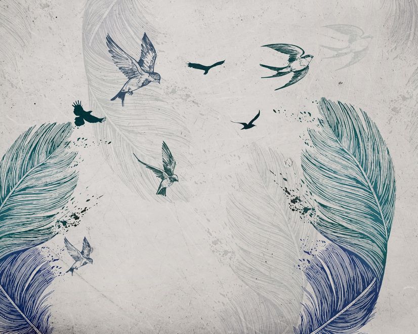 Birds and Feathers Wallpaper Mural