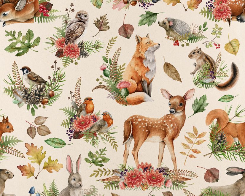 Papier peint aquarelle animaux forêt mignons chambre bébé