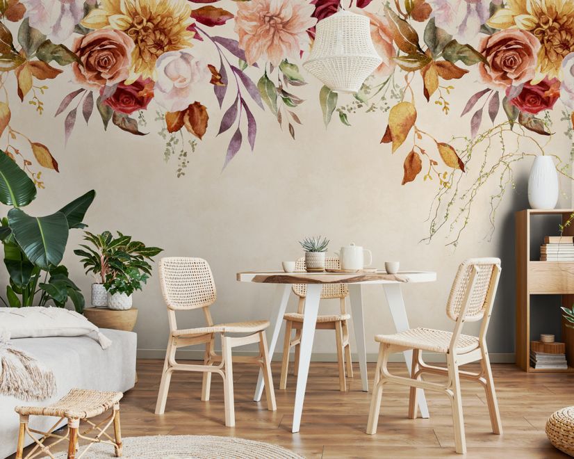 Vintage Pink Floral Wallpaper Mural