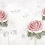 Soft Pink Flower and Charcoal Drawing Roses Wallpaper Mural