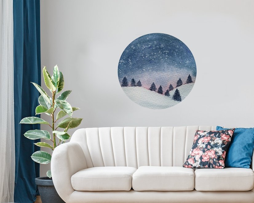 Snowy Forest Circle Landscape Wall Decal Sticker