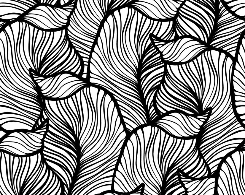 Golden Look Stylish Leaf  Line Art Wallpaper Mural
