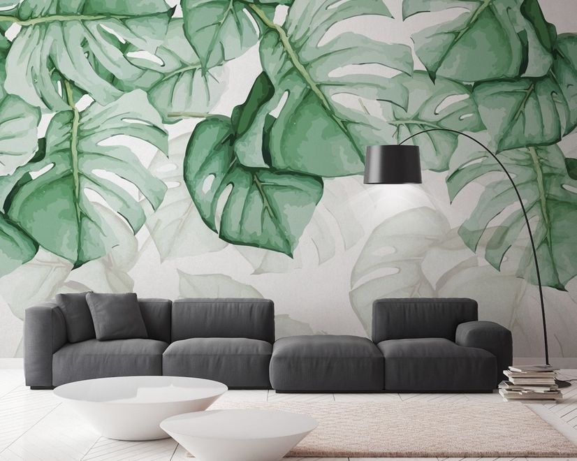 Papier peint feuilles tropicales vert clair