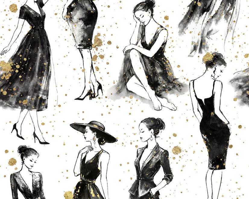 Modern Fashion Women Sketch Wallpaper Mural