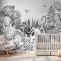 Monochrome Kaktus Floral mit Flamingo Zeichnung Fototapete