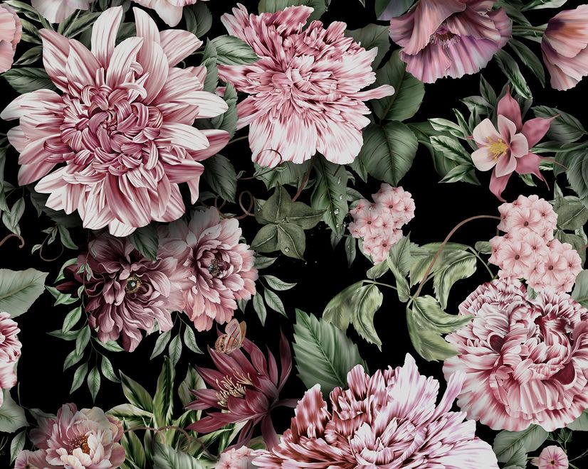 Florals With Green Leafs Wallpaper Mural