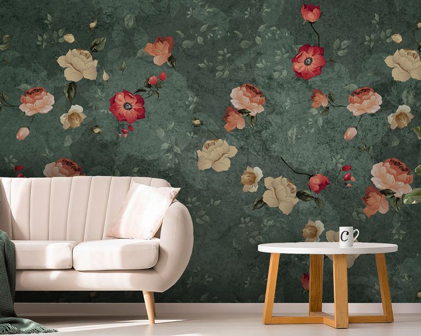 Papier peint petites fleurs coquelicot