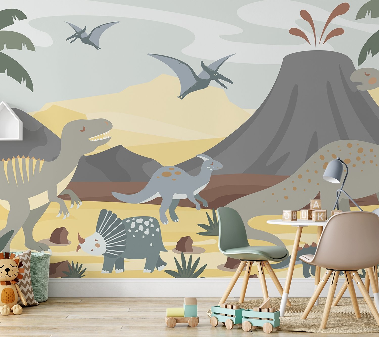 Kids Soft Dinosaurs Wallpaper Mural - Peel and Stick