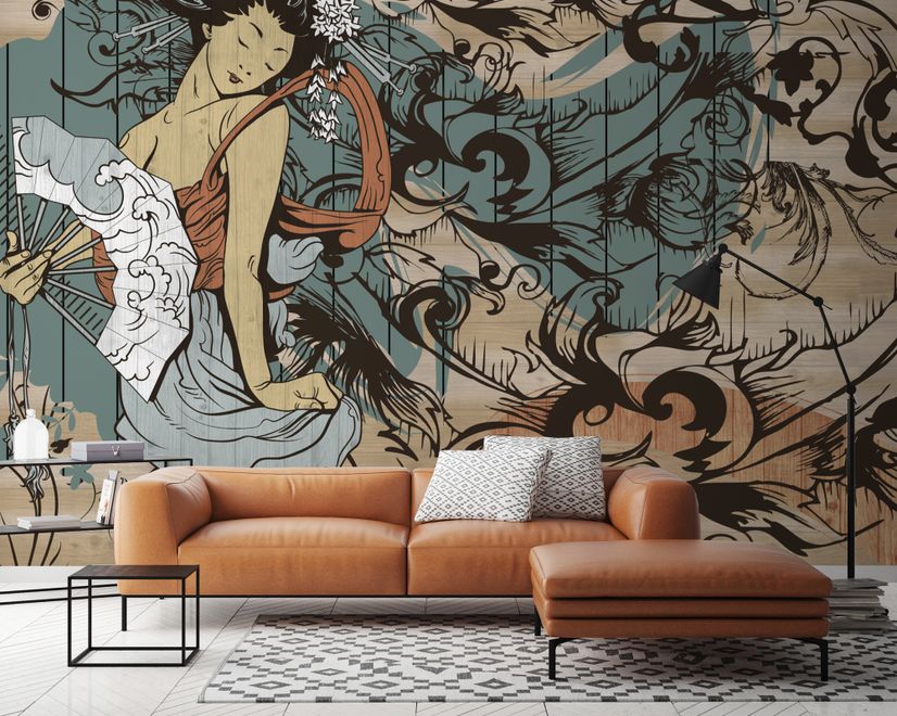 Retro Japanese Artistic Girl Wallpaper Mural