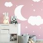 Nursery White Crescent Moon with Clouds Wall Decal Sticker