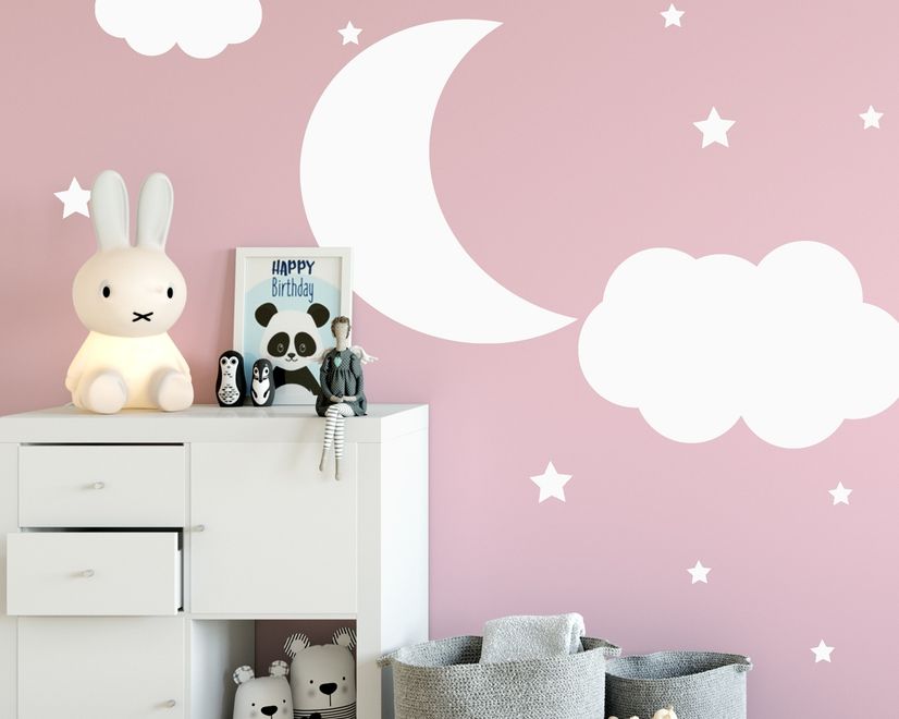 Wandtattoo Weißer Halbmond mit Wolken fürs Kinderzimmer