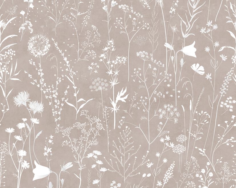 Bohemian Style Neutral Color Wild Flowers Art Wallpaper Mural
