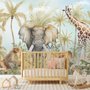 Watercolor Safari Animals in Forest Wallpaper Mural