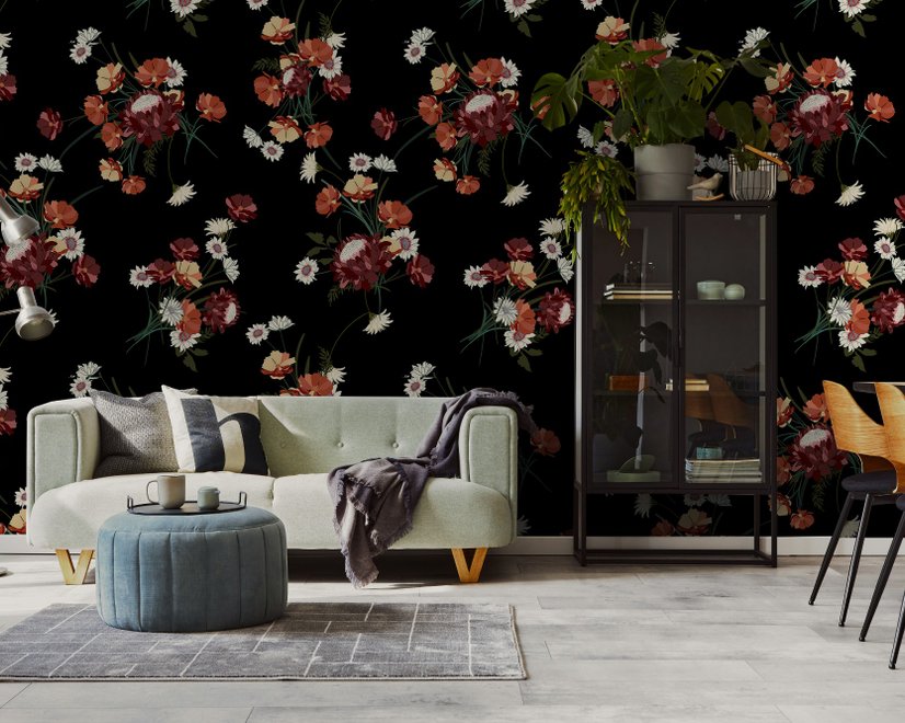 Chinese Red Floral Wallpaper Mural