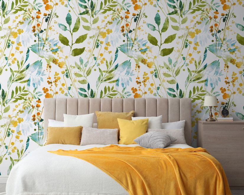 Colorful Watercolor Leaf & Plants Wallpaper Mural