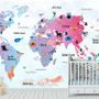 Colorful World Map with Cartoon Animals Wallpaper Mural